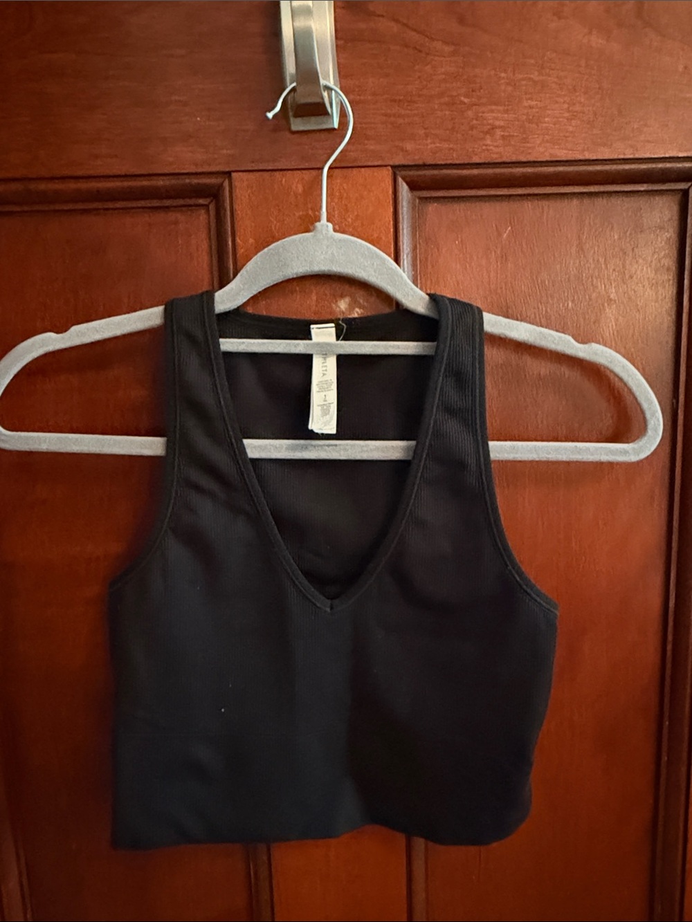 Athleta Black Ribbed V-Neck Tank Top